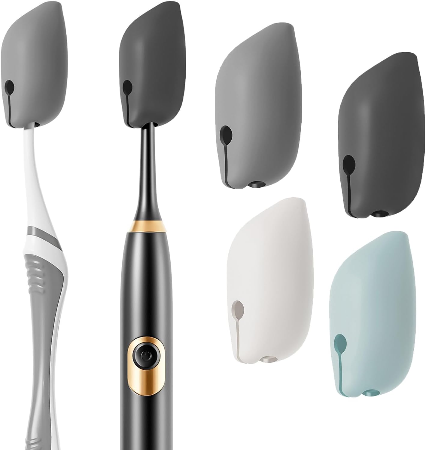 Silicone Toothbrush Covers - 4 Pack Portable Protector for Electric & Manual Brushes | Travel-Friendly Gray
