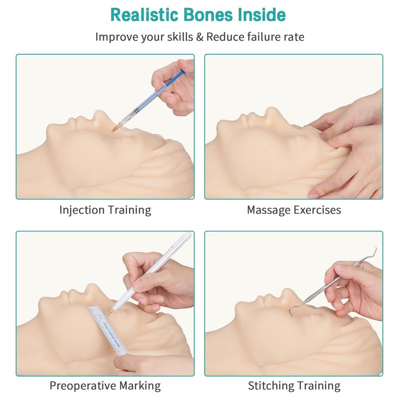 Silicone Mannequin Head for Injection Training - Full Soft Silicone with Bones | Realistic Human Face Model for Makeup & Suture Practice