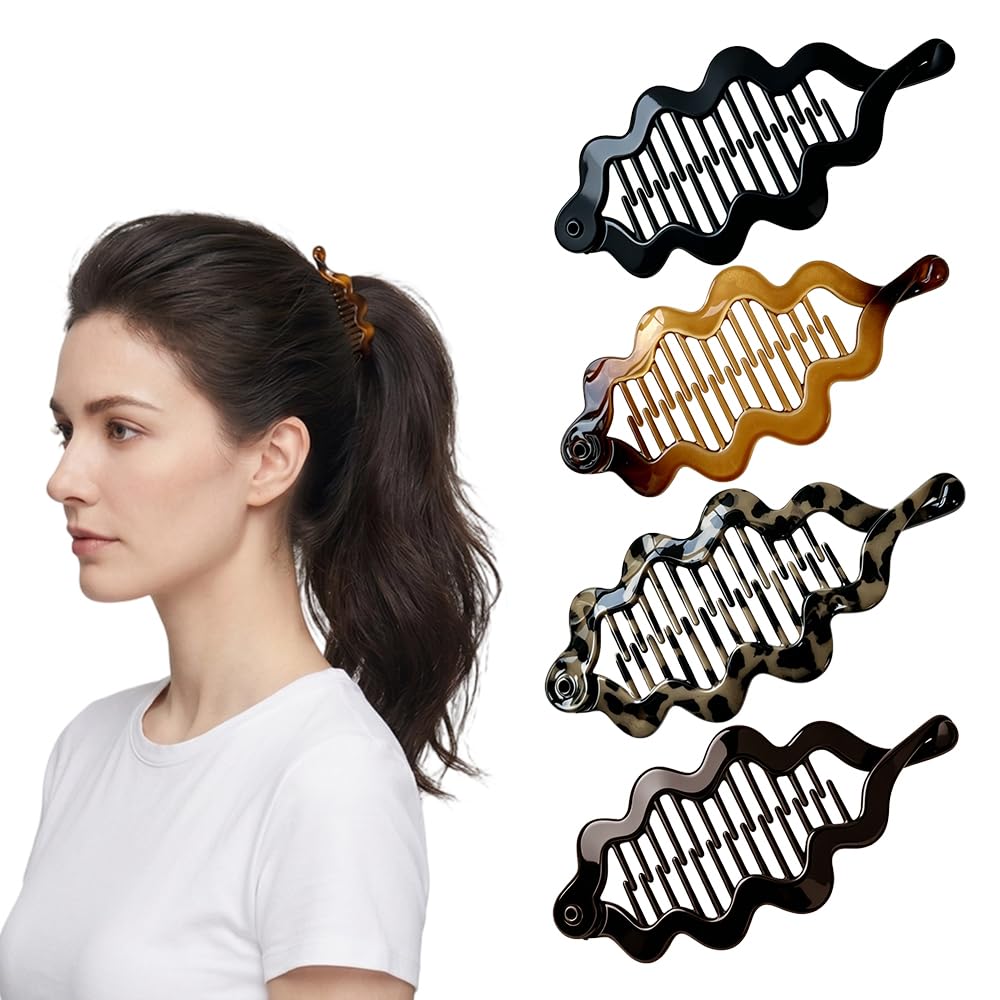 Large Banana Hair Clips - 4PCS Premium No Crease Resin Clips for Strong Hold | Matte Tortoise & Leopard
