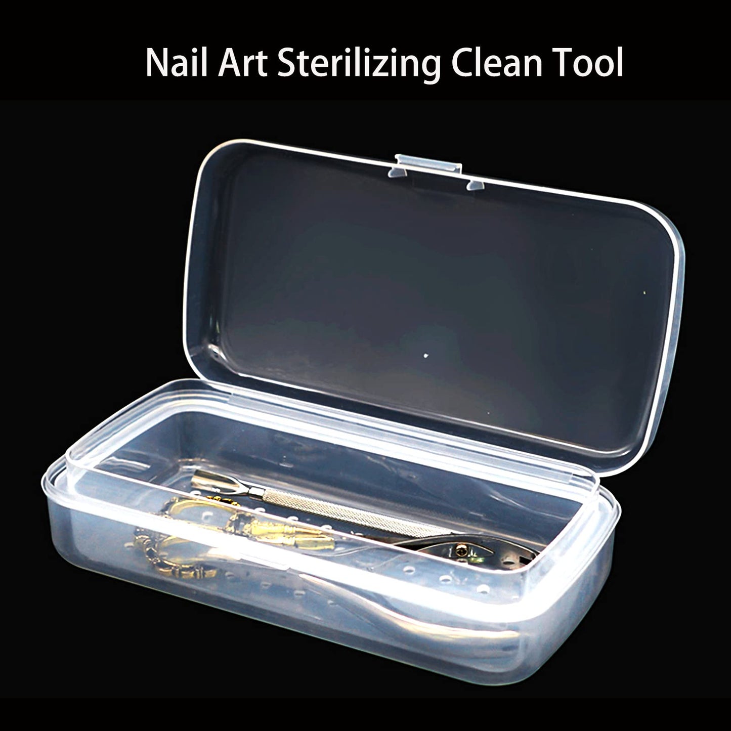 LXIANGN Nail Tool Sterilizer Box, Plastic Sterilization Tray for Tweezer, Nail Tools, Hair Salon, Eyelash Extensions, Nail Implement for Esthetician (Transparent)