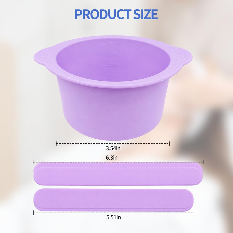 Silicone Wax Warmer Liner, Non-Stick Reusable Wax Pot Insert for Wax Warmer, Easy-to-Clean Silicone Wax Bowl with 2 Wax Spatulas (Purple)