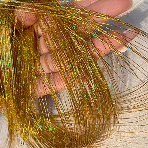 LEILEIXI Shining Gold Hair Tinsel 47 Inch 800 Strands Sparkling Hair Extensions for Kids & Women