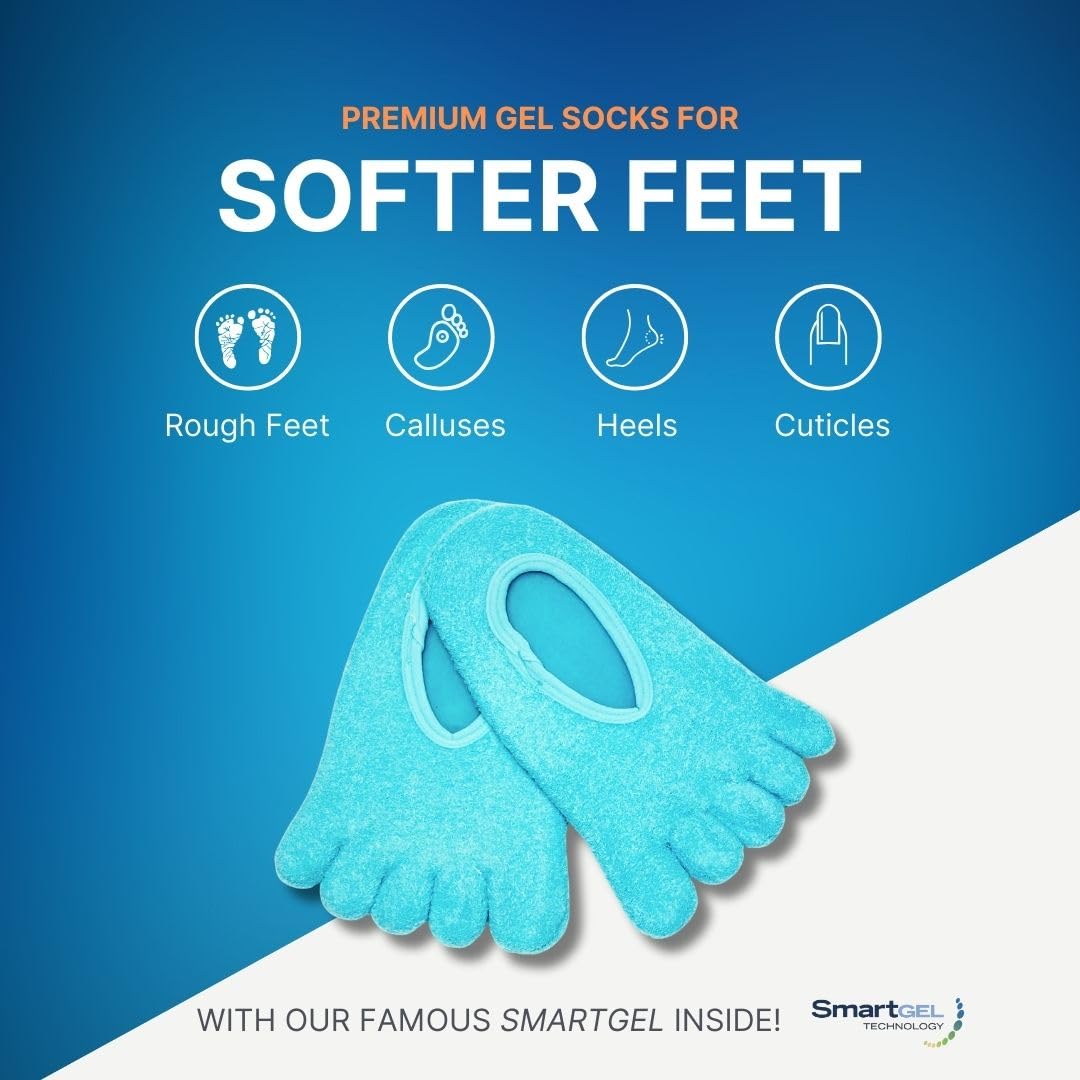 NatraCure 5-Toe Gel Moisturizing Socks | Aloe & Shea Infused Hydrating Spa Socks for Dry Cracked Heels - Large