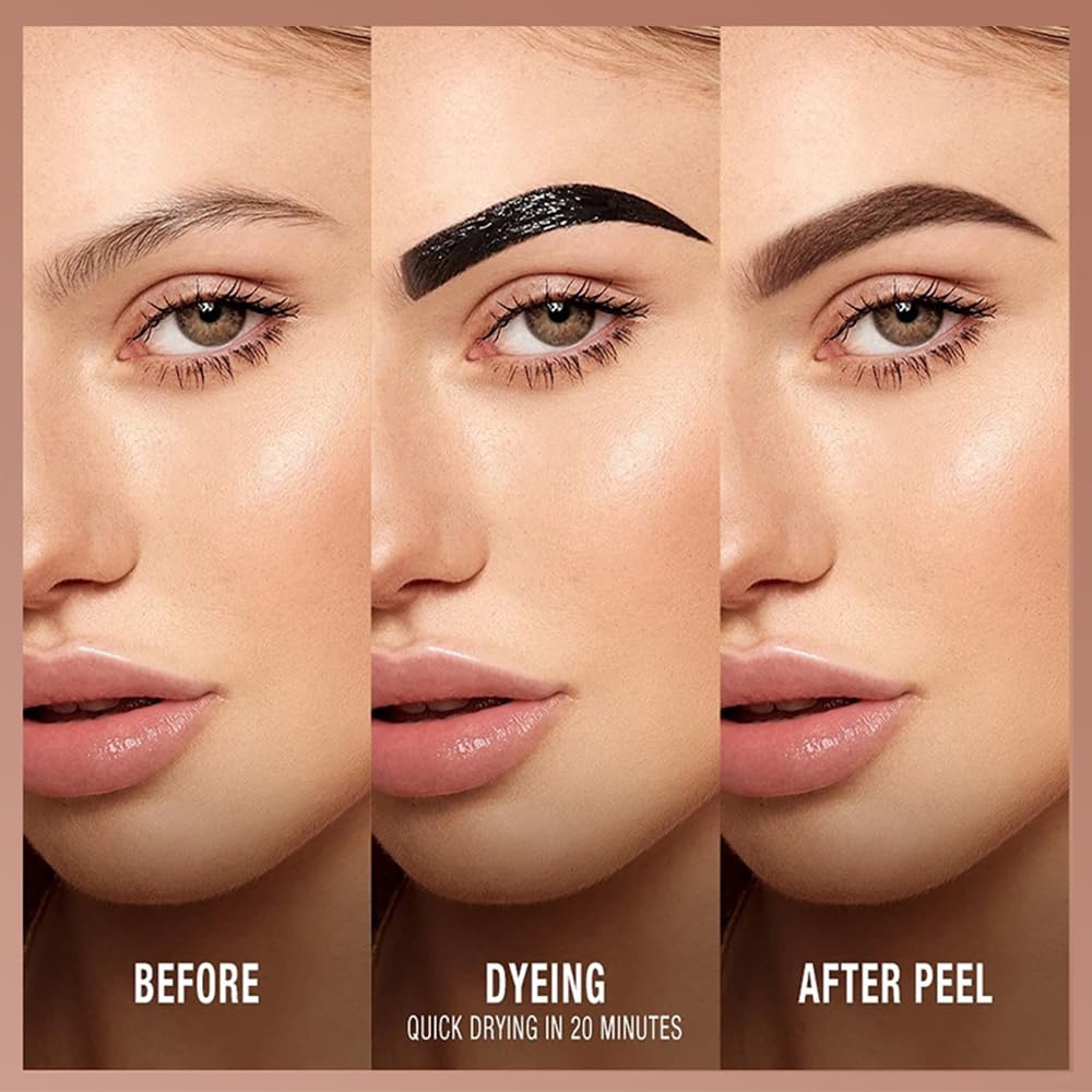 FeiCuiYun 2Pcs Eyebrow Tattoo Peel Off Tint Gel for Women, Red Brown Peel Off Eyebrow Tint with 150°Small Curved Tray with Tweezer, Last Up to 5 Days, Waterproof, Fuller & Defined Looking Brows
