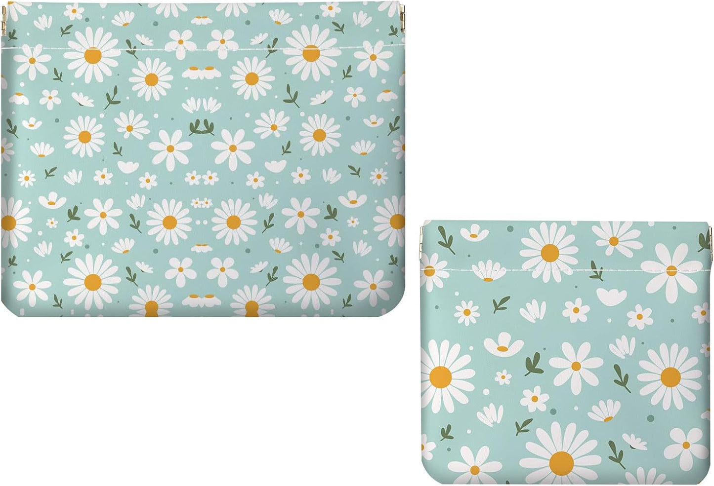 Small Makeup Bag Set - 2 PCS PU Leather Cosmetic Organizers | Portable Travel Pouch for Women - Floral & Cat Design
