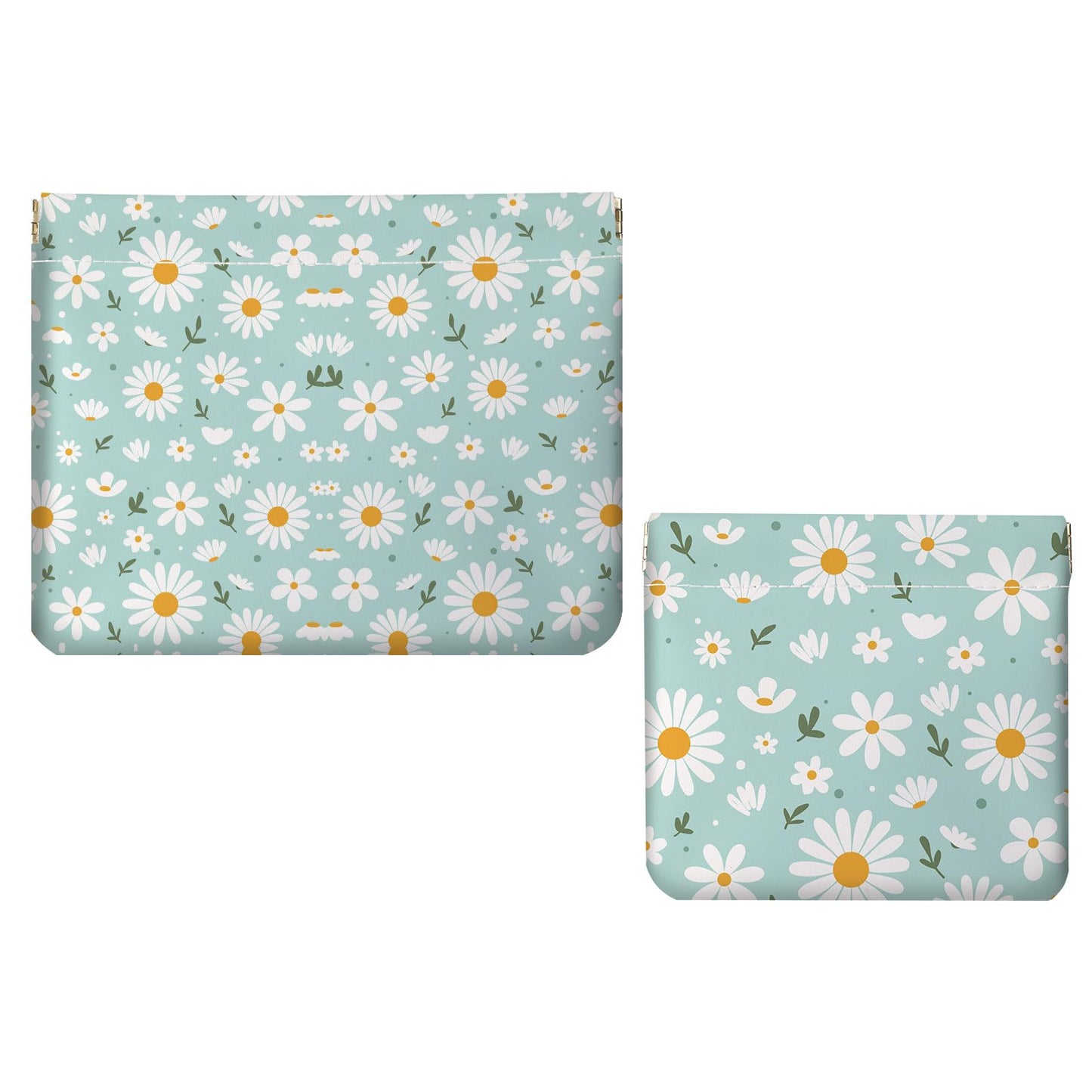 Luoycxy 2 PCS PU Leather Small Makeup Bag Set for Purse,No Zipper Self-closing Cosmetic Bag, Portable Coin Purse Lipstick Accessories Organizer Travel Toiletry Storage Pouch for Women,White Flower