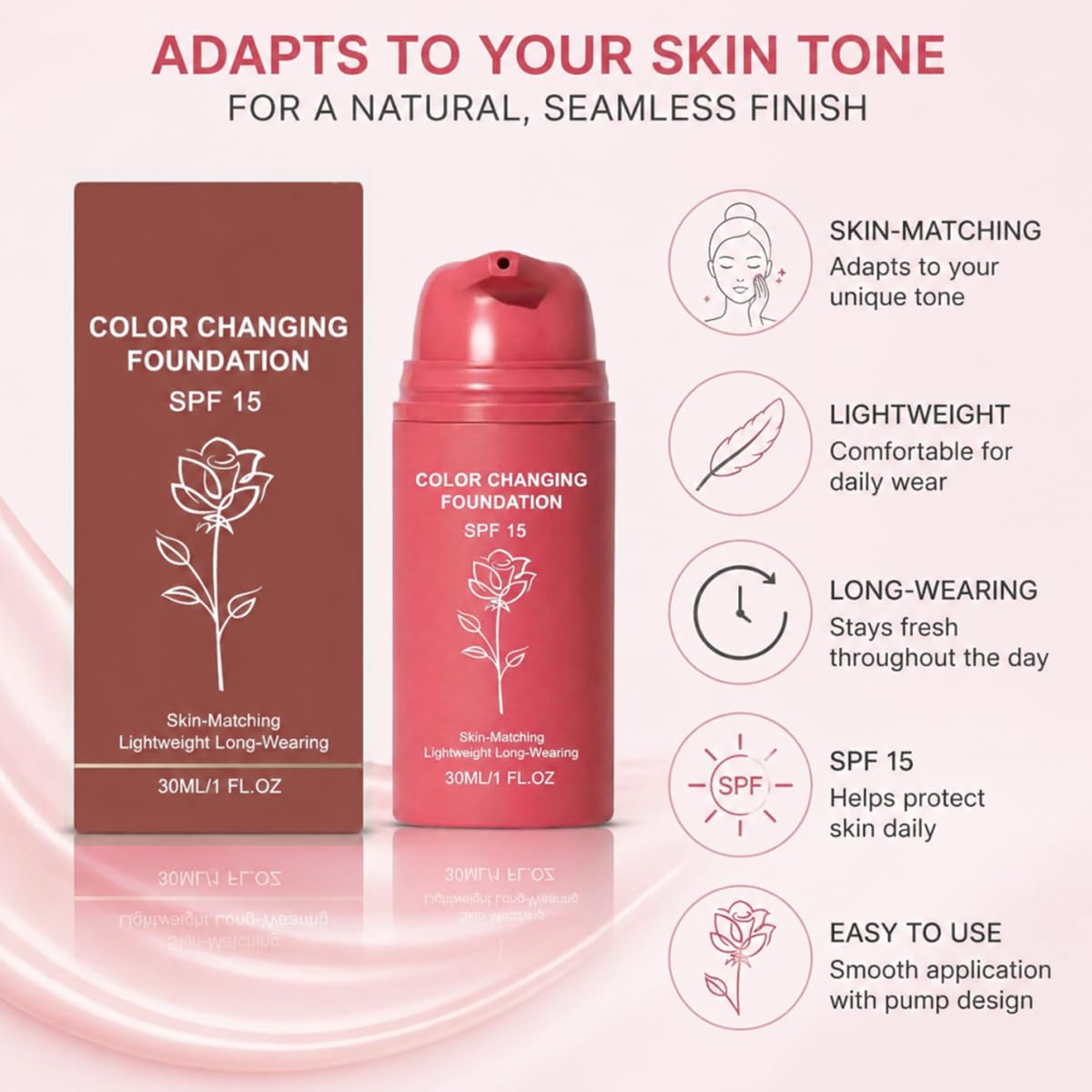 Color Changing Foundation for Mature Skin - Adjusts to Skin Tone, Hydrating & Lightweight Coverage | 30ML
