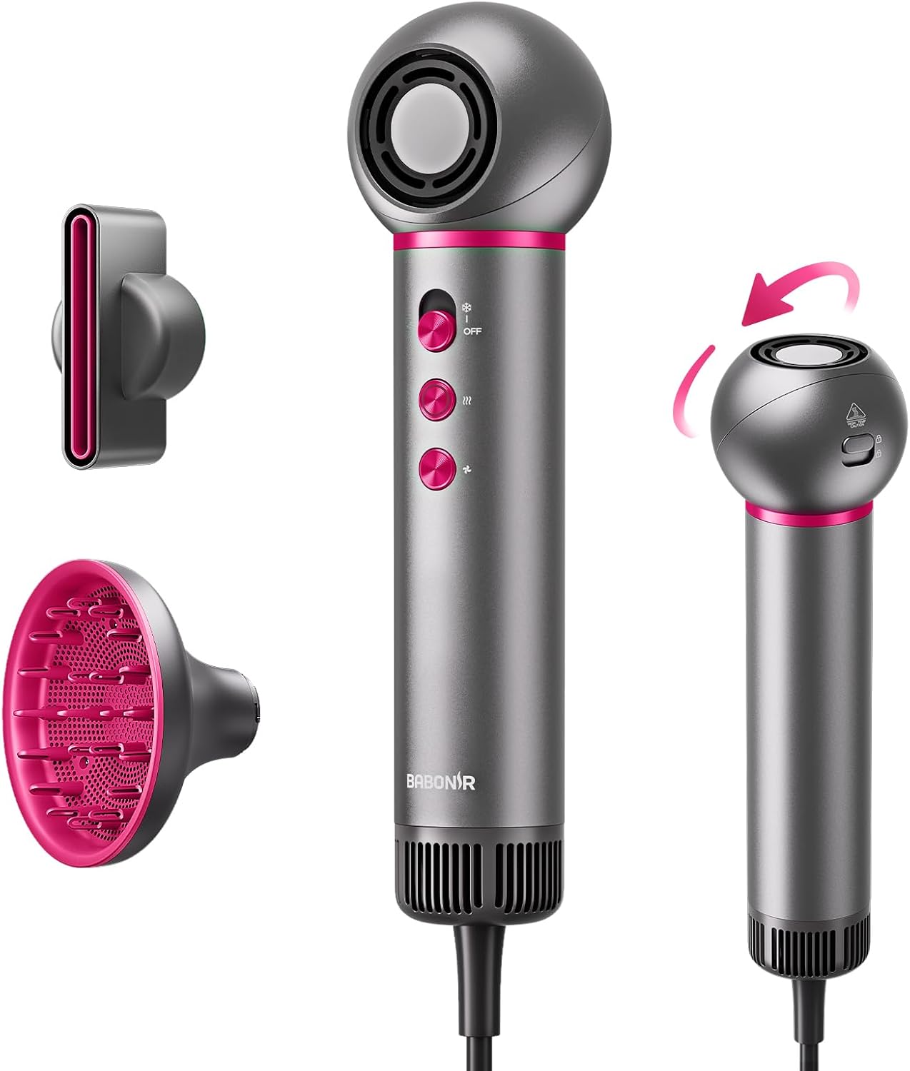 Travel Hair Dryer for Women - Lightweight 360° Rotatable Ionic Blow Dryer with Diffuser | Compact & Portable for Home & Travel