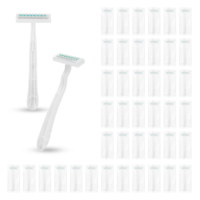 Disposable Razors, White Bulk Razors With Knife Caps, Individually Packaged, Razors In Bulk Suitable For Hotels, Shelters, Homeless People, Nursing Homes, Charities, Churches (50-PACK)