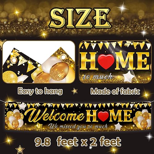 Welcome Home Banner Decoration - Black Gold Vinyl Sign for Indoor/Outdoor Celebrations