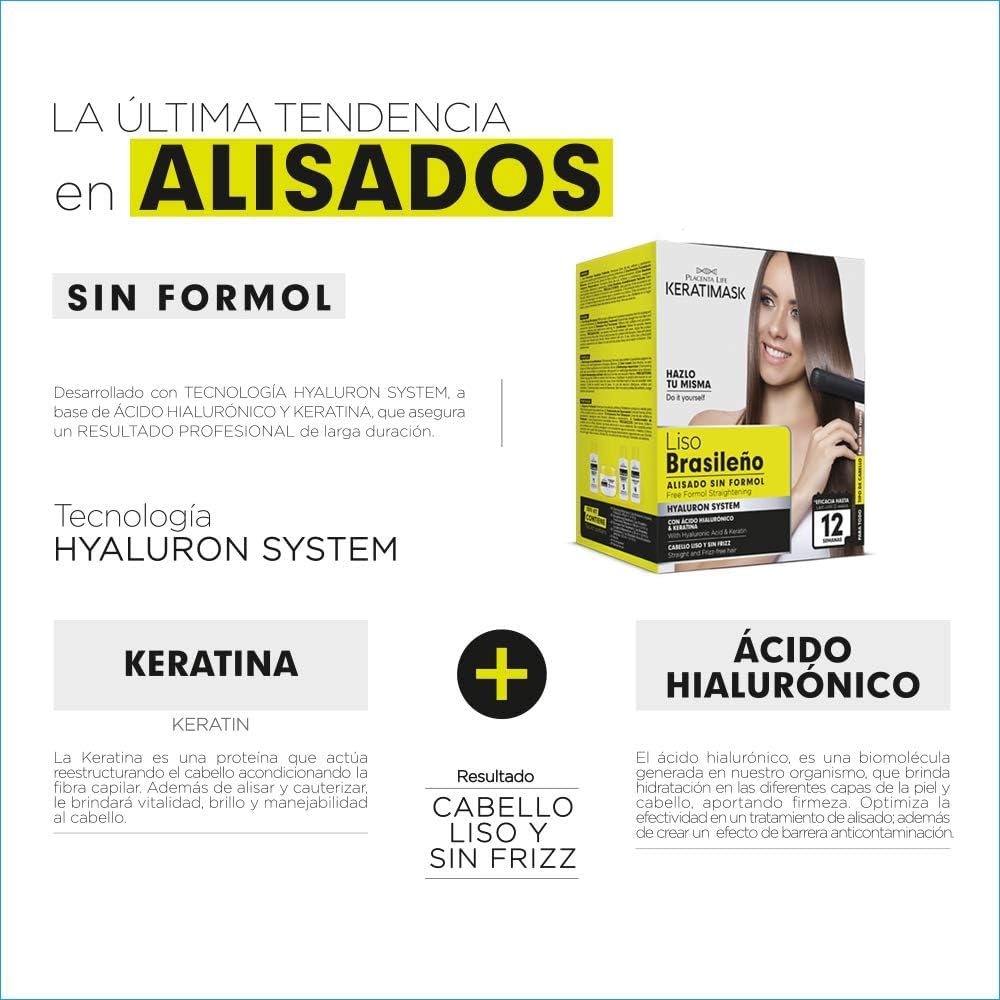 PLACENTA LIFE KERATIMASK Brazilian Straightening Kit with Keratin and Hyaluronic Acid - Keratin Treatment- Get a perfect smooth, shiny and silky- Formaldehyde FREE