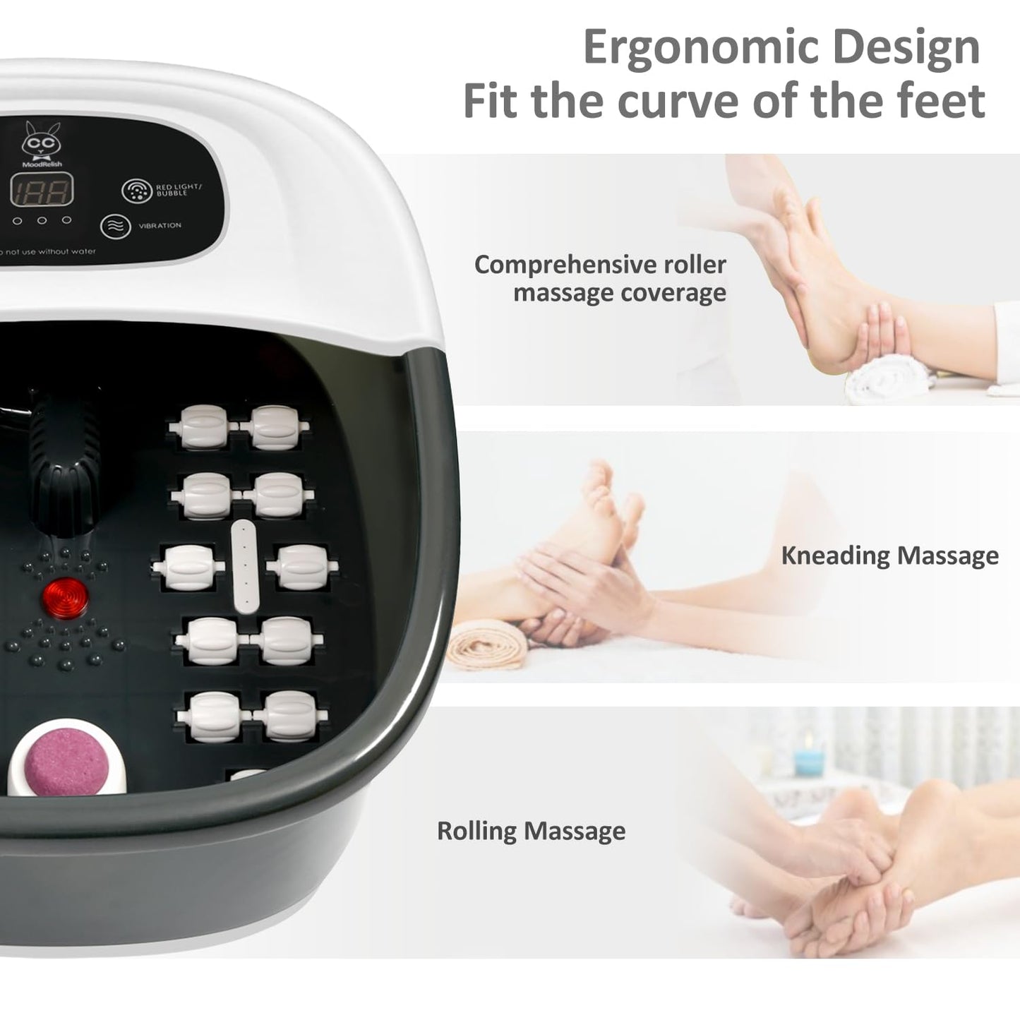 Foot Spa Bath Massager | Heated Vibration Massage with Bubbles & Jets - 22 Rollers, Adjustable Temp, Black