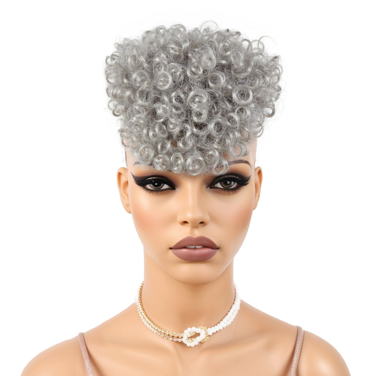 Rafabcici Gray Mohawk Wig for Black Women – Short Kinky Curly Afro Puff Wig, Synthetic Fluffy Ponytail Hairpiece with Adjustable Straps for Daily Wear, Party, Cosplay(T1B/Gray,Salt and Pepper)