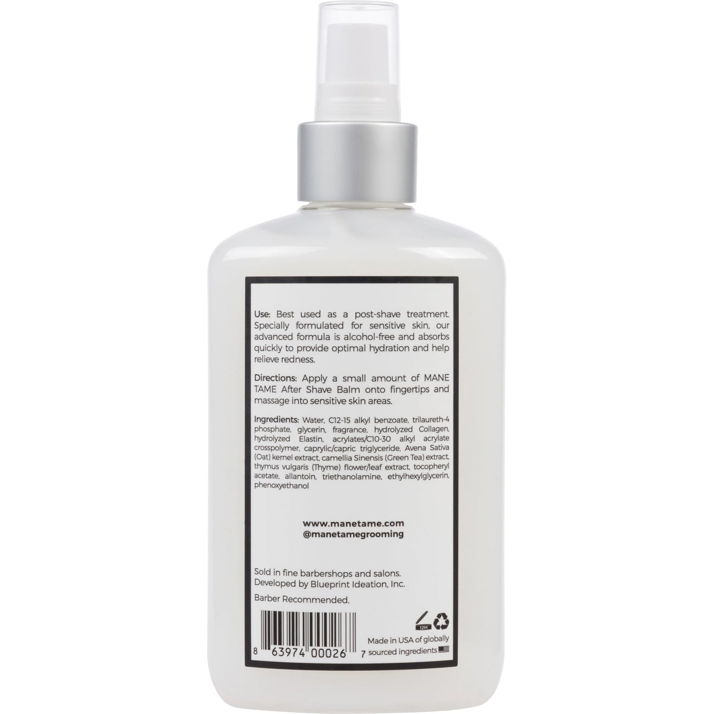 MANE TAME Profession Men’s Grooming After Shave Balm – Post Shave Balm with Collagen, Green Tea, & Oatmeal Extract - Hydration & Protection from Shaving Irritation & Dryness, 9 oz.