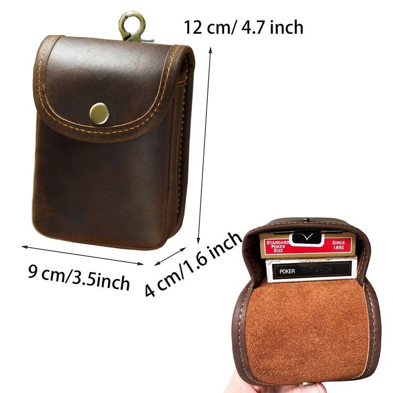 aolaso Holster Pouch, Durable Leather EDC Waist Bag for Coins, Car Keys, Headphones-Leather Double Deck Playing Card Case Fits Poker and Bridge Size Cards,