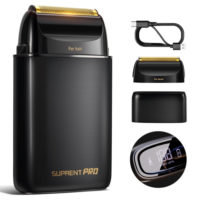 SUPRENT PRO Mens Foil Shaver Professional, Portable Men’s Facial Hair Groomer Magnetic Blade，Electric Razors for Men(Black)
