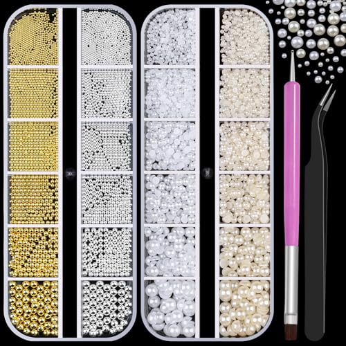 Nail Art Beads & Pearls Kit with Tweezers and Brush Tools
