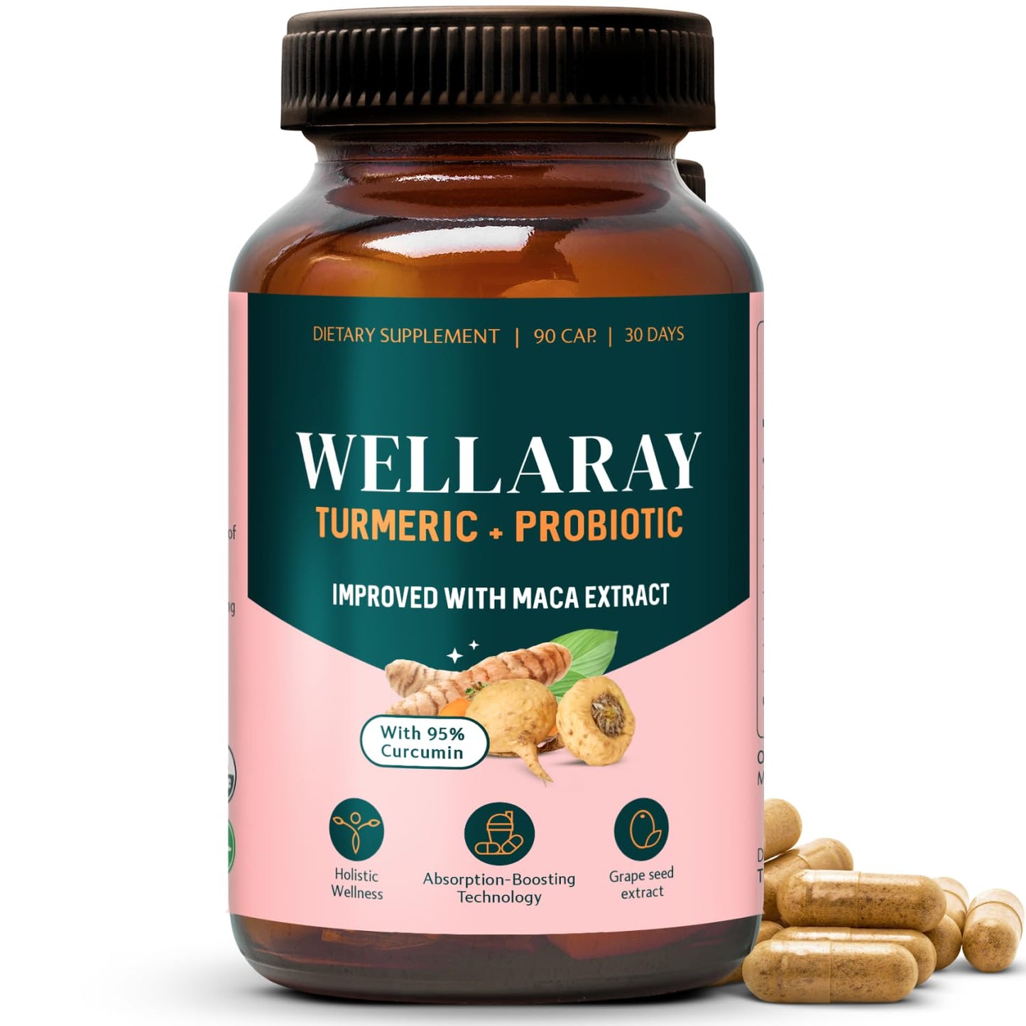 Wellaray Menopause Relief - Probiotics for Women, 68.2 Billion CFU, Turmeric, Maca & Black Cohosh - Supports Gut Health, Hormone Balance, Weight Management, Joint Health, Hot Flash Support,90 Capsules