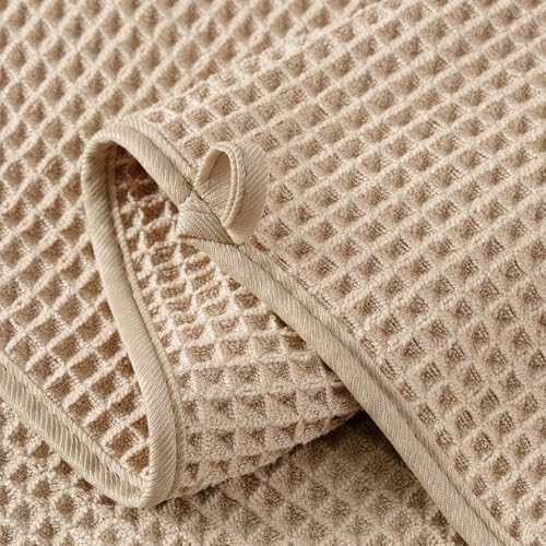 Microfiber Waffle Hand Towels Set - 2 Soft, Absorbent, Quick-Dry Towels (Beige)