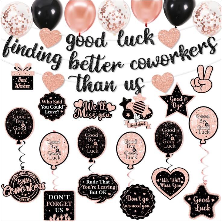 Rose Gold Farewell Party Decorations Kit - Goodbye Banner & Balloons