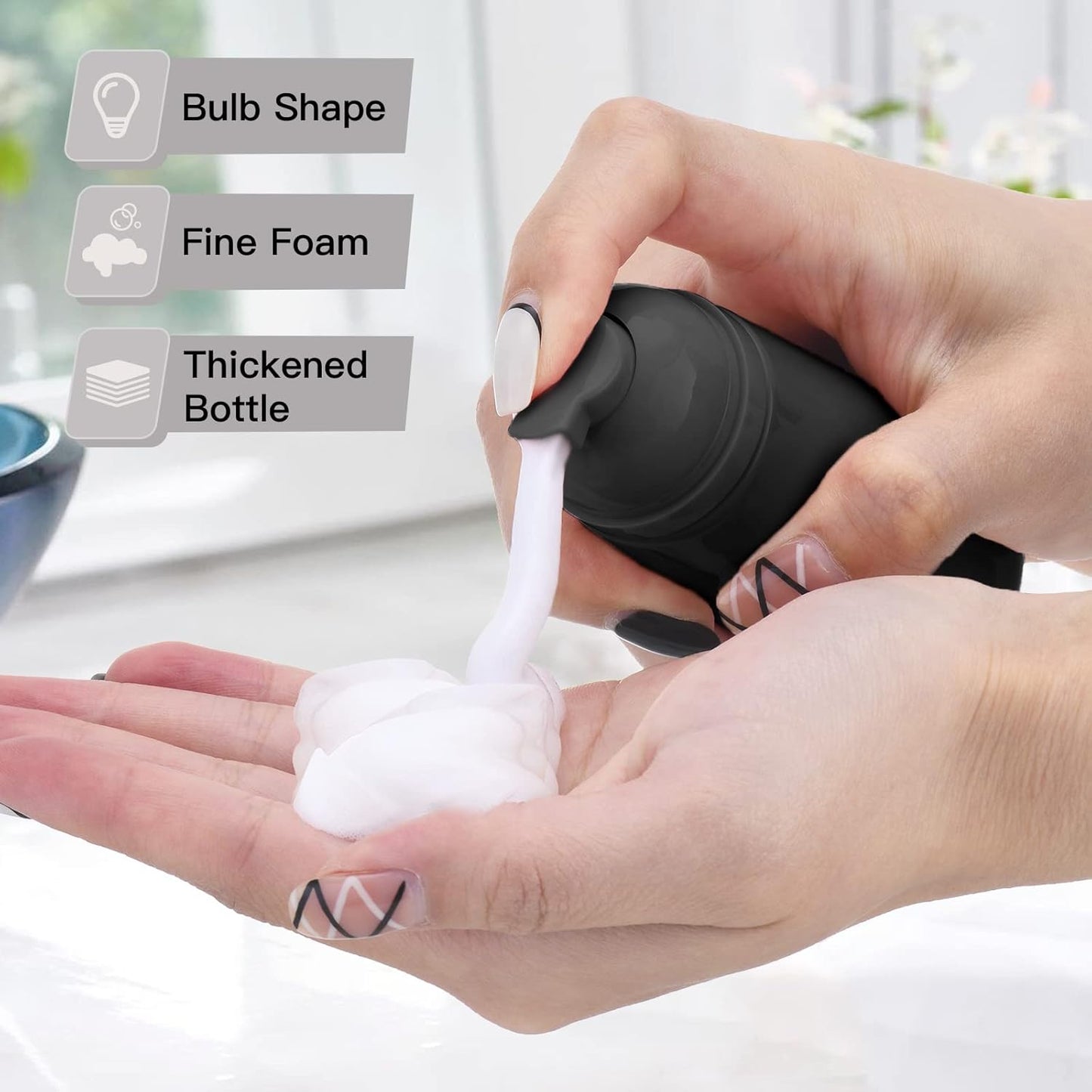 Empty 2oz Foam Bottle - Travel Foaming Pump Dispenser for Hand Soap & Shampoo | 3-Pack, Black
