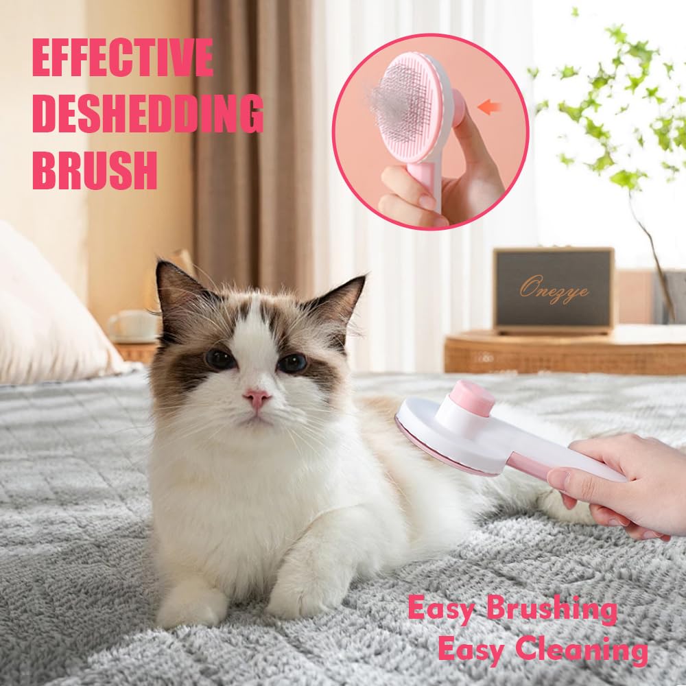 Cat Brush for Shedding - 5-Piece Set for Long-Haired Cats & Small Dogs | Pink Matted Fur Comb