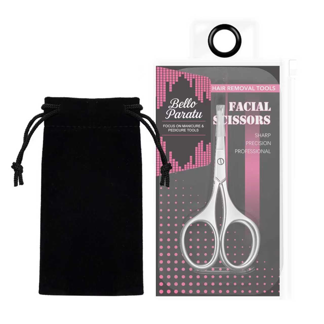 Facial Hair Scissors for Men Women - Eyebrow, Nose Hair, Beard, Eyelashes, Moustache, Ear Hair Trimming Kit, Curved and Rounded Safety Tips-2PCS Silver