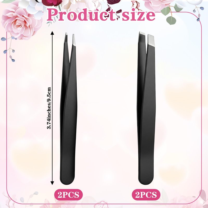 Sorcristy 4PCS Eyebrow Tweezers, Small Black Precision Eyebrow Tweezers Stainless Steel Pointed Tip Tweezer Set for Women and Men Facial Ingrown Hair Removal