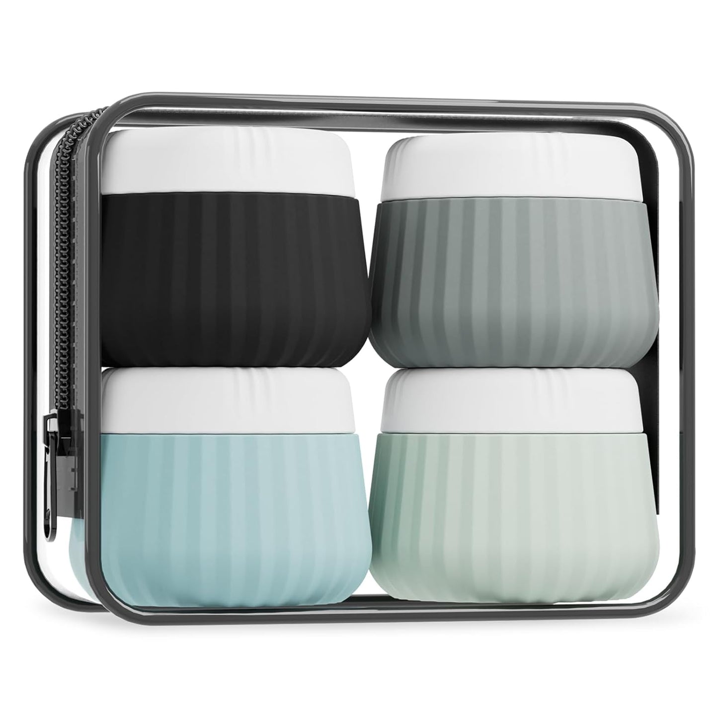 Travel Toiletry Containers - TSA Approved Silicone Jars, Leak-Proof | 4-Pack with Clear Bag