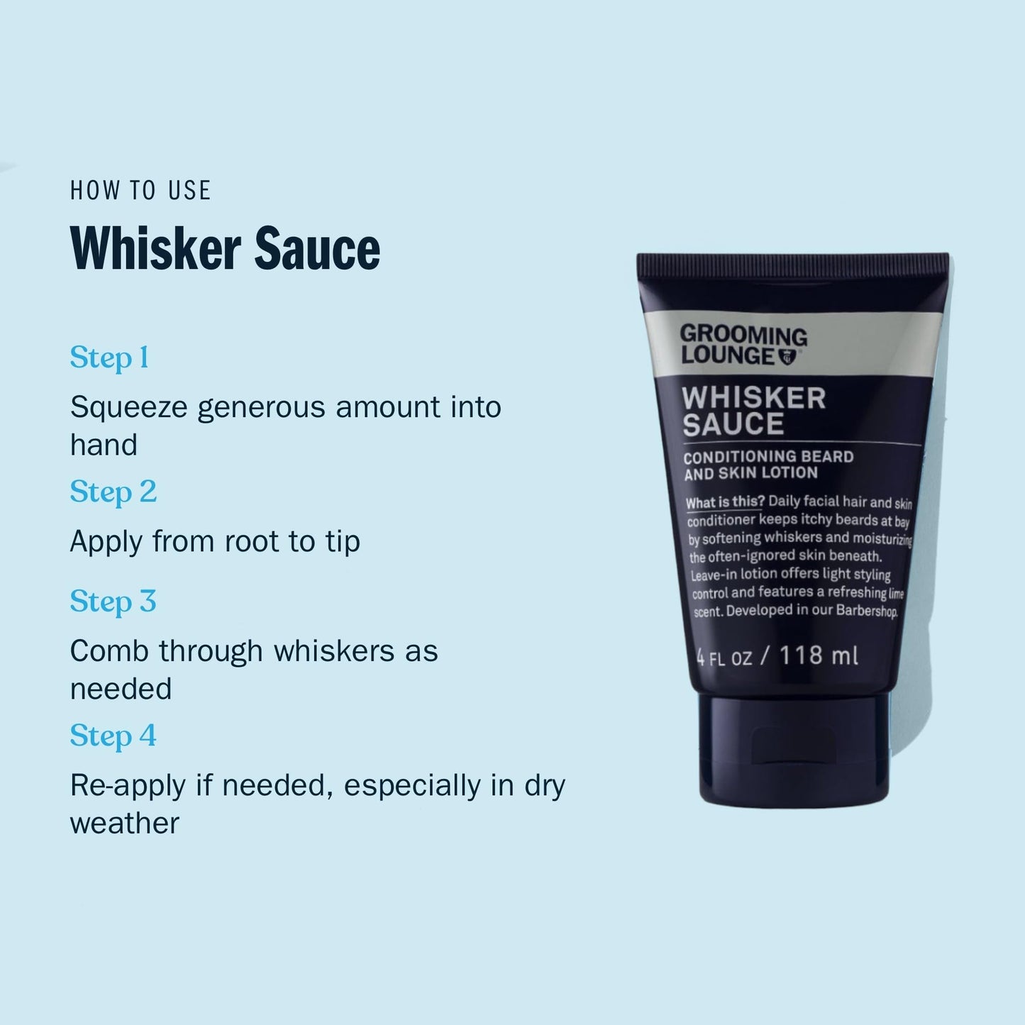 Grooming Lounge Whisker Sauce Beard Conditioner - Conditioning Beard and Skin Lotion - Eliminates Itching and Flaking - Enables Easy Combing and Styling - No Parabens - Cruelty Free - 2 pack