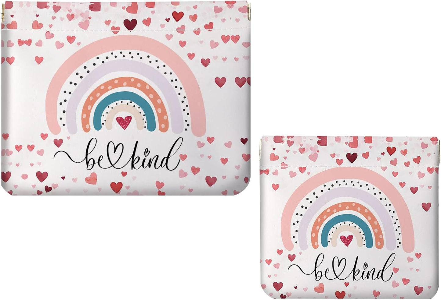 Small Makeup Bag Set - 2 PCS PU Leather Cosmetic Organizer | Portable Travel Toiletry Pouch for Women - Black Floral Design