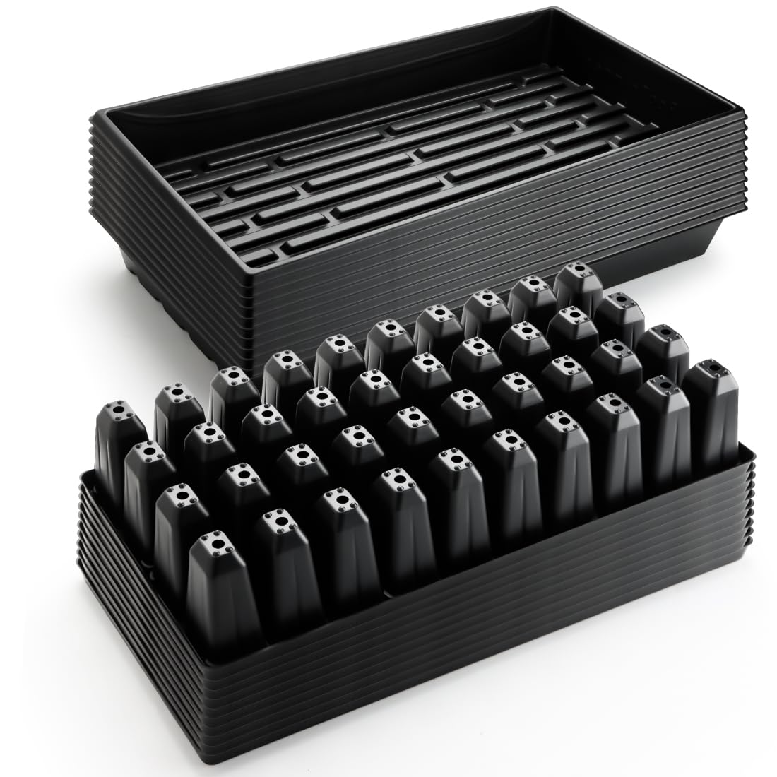 RooTrimmer 10 Pack 1020 Seed Starter Trays and 10 Pcs 40 Cell Plug Trays, Thick Durable Seedling Plastic Nursery Tray for TD542 1020 Tray Germination (10 Sets)