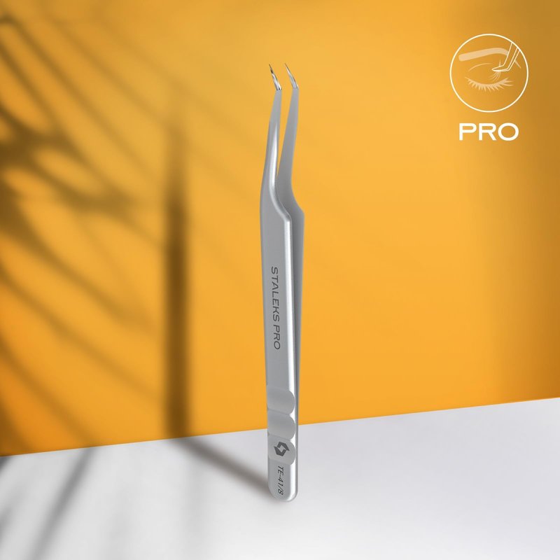 STALEKS PRO Expert 41 Type 8 Professional Eyelash Tweezers (Mini L-Shaped) – Stainless Steel for Classic & 2D-4D Volume Lash Extensions & Beginners
