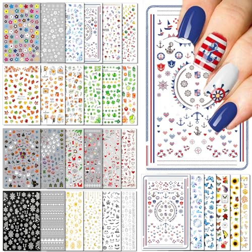 IDDFEVE 30 Sheets All Holiday & Seasonal Nail Stickers - Colorful Self-Adhesive Nail Art Decals