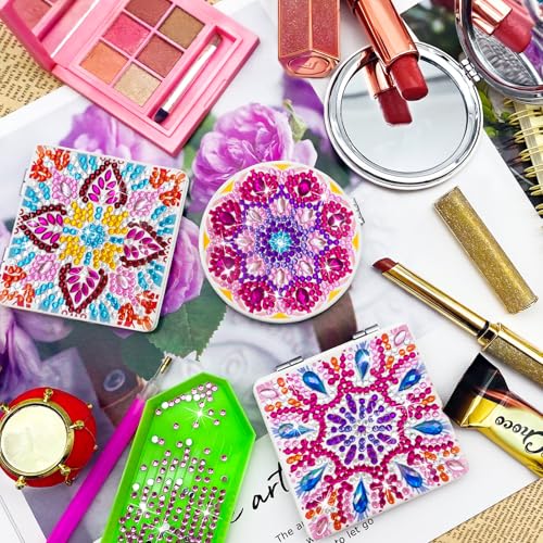 Mandala Diamond Painting Compact Mirror Set - 4 Portable Makeup Mirrors