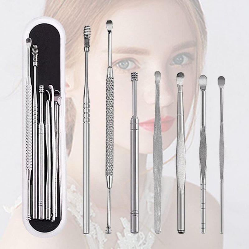 Healeved 7pcs Wax Remover Tool Cleaner Kit Scoop Spoon Earwax Removal Tools Storage Box