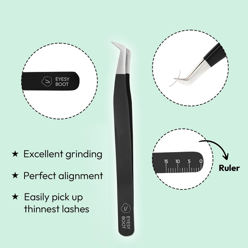 Eyesy Lash Eyesy Boot Lash Tweezer | Professional Volume False Lash Application Tool | Multi Shapes & Purposes Tweezers | Non-Slip Grip Tweezers (Black)