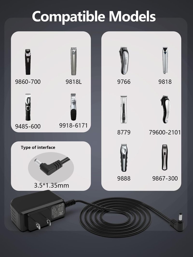 4V Trimmer Charger Compatible with Wahl 9818L 9854L Groomer Clipper, Shaver Charger Compatible with Wahl 9854-600 9867-300 79600-2101 9860-700 9818-6171 8779 9766 9810 Wahl Clipper Charger 5.9FT