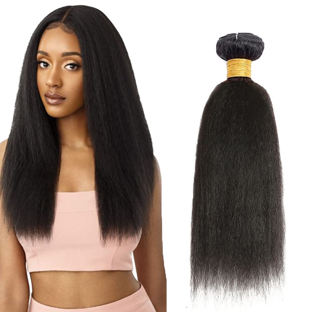 Yaki Straight Bundles Human Hair 34 Inch Kinky Straight Bundles #1B Natural Black Unprocessed Brazilian Virgin Weave Hair 1 Bundle 50 Gram Per Bundle