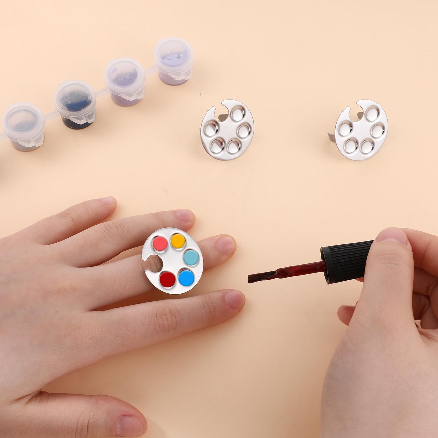 4 Pack Mini Nail Art Palette, Nails Rings Palette, Finger Rings Metal Manicure Palettes Tools, Nails Polish Mixing Plate, Gel Palettes Manicure for Nail Art Display