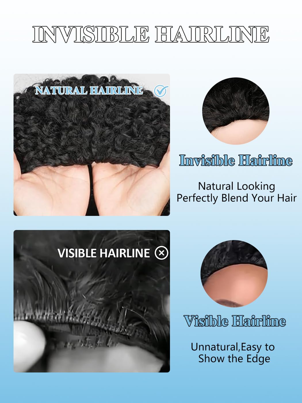 Burmese Curly Half Wig - 24 Inch Human Hair for Black Women | Glueless, 180% Density, Natural Black