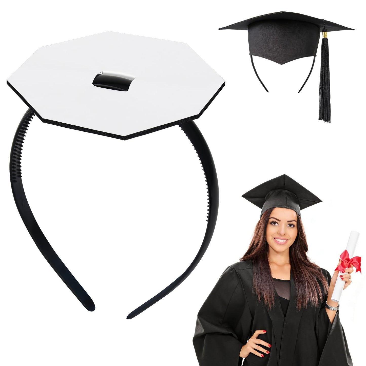 Mzmaxy Graduation Cap Headband, Grad Cap Headband Secures Your Grad Caps and Hairstyle, Firm Anti-fall Hair Band for Graduation Caps, Upgrade Insert Hat Accessories for Graduates