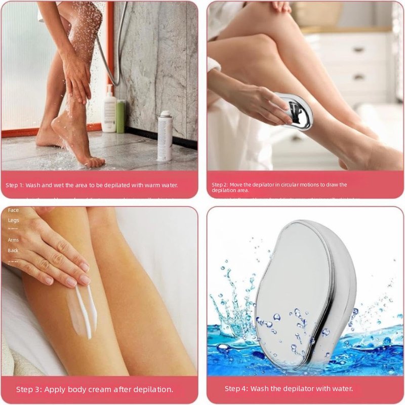 Epilators Crystal Hair Remover Natural Hair Eraser Reusable Painless Nano Glass Hair Removal Device Without Shaver Gentle Crystal Epilator and Exfoliator for Soft Silky Skin Silver