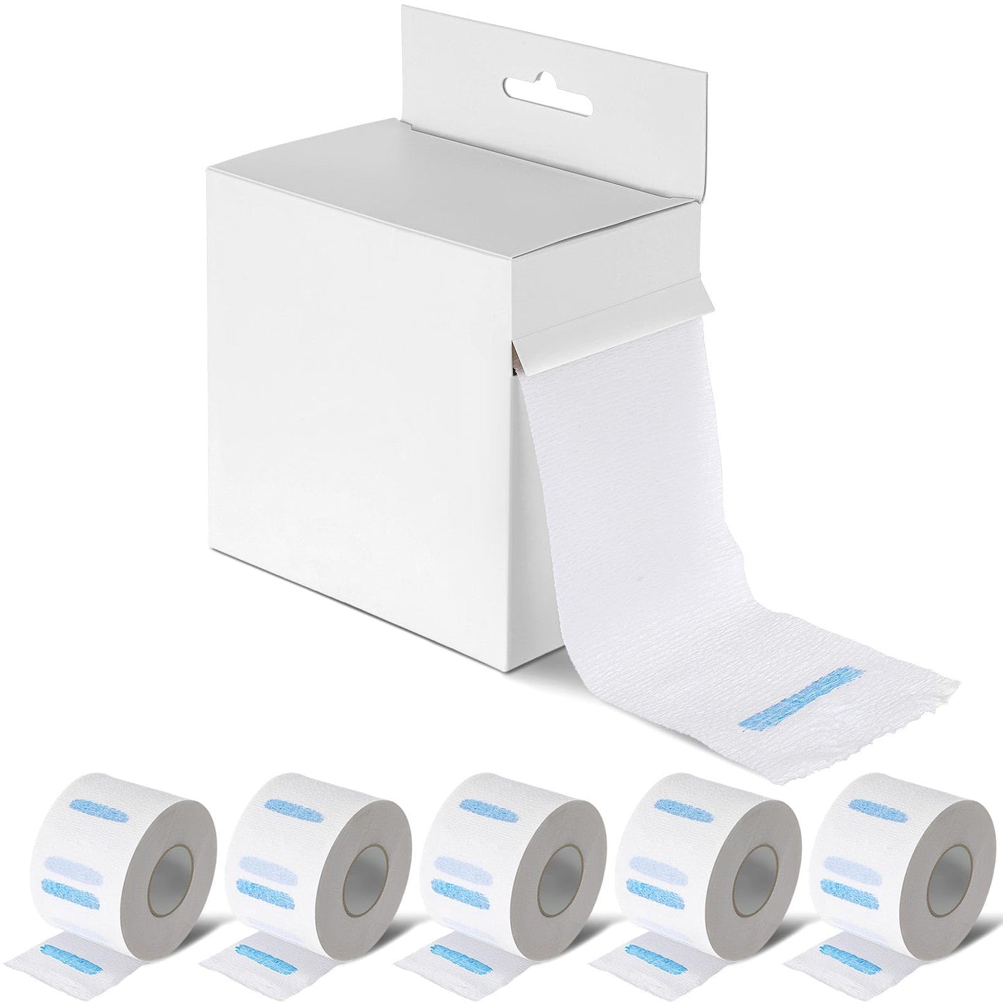 Marspark 5 Rolls Disposable Barber Neck Strips with Hanging Dispenser, Stretch Paper Strips, Professional Barber Supplies for Hairdressing, Haircut, Coloring and Styling Accessory Tool