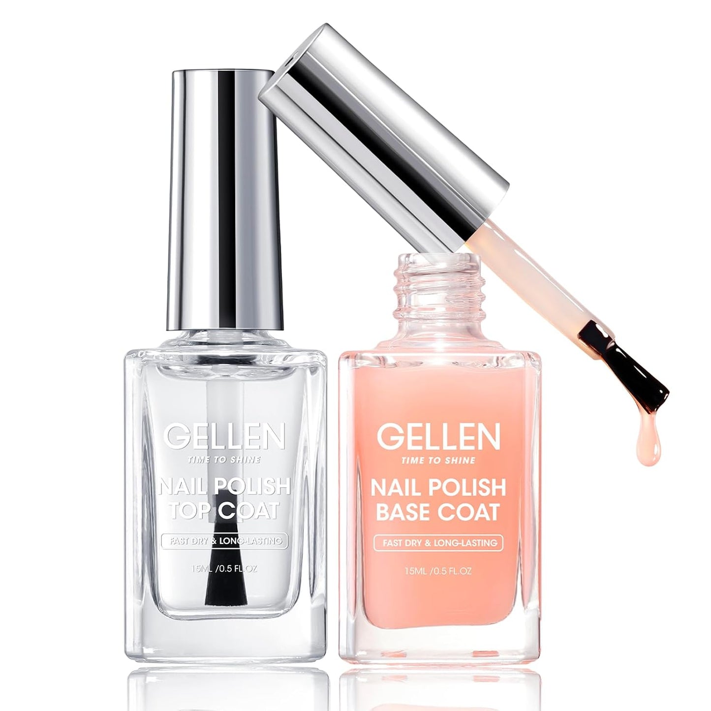 Clear Nail Polish Base & Top Coat - Strengthen Thin Damaged Nails | Quick Dry, No Wipe, Toxin Free
