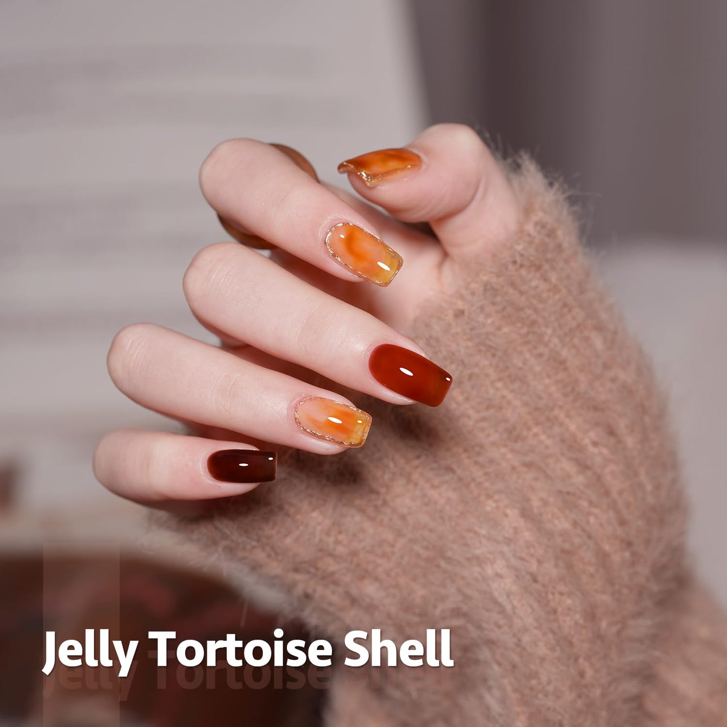 GAOY Jelly Tortoise Brown Gel Nail Polish Set, 6 Sheer Colors, UV Gel
