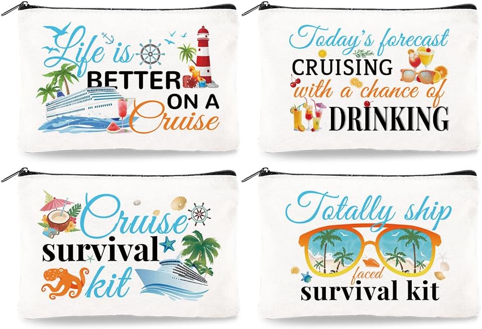 Canvas Western Cowboy Makeup Bag Set - 4Pcs Cactus Cow Design | Portable Travel Organizer, Large Capacity Toiletry Pouches 9.06” x 5.9”