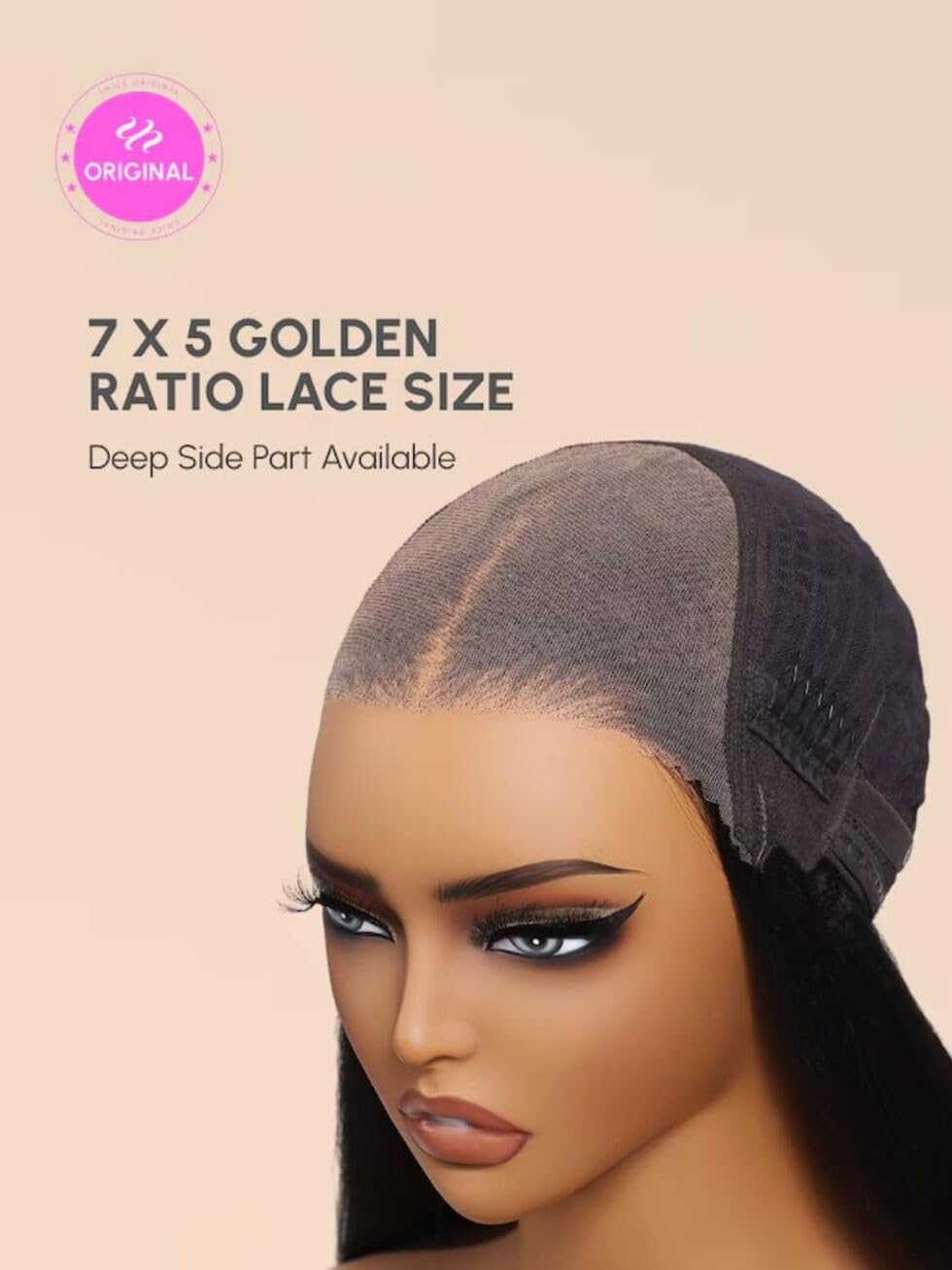 UNICE Bye Bye Knots Glueless Wig 7x5 Pre Cut Lace Front Wigs Butterscotch Highlights Brown Loose Wave Human Hair Put on and Go Wig Pre Plucked Bleached Invisible Knots 150% Density 22 Inch
