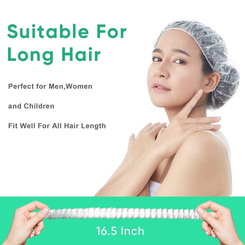 Disposable Shower Caps - 200 Clear Plastic Hair Processing Caps for Spa, Home, and Salon Use | Elastic Bath Cap
