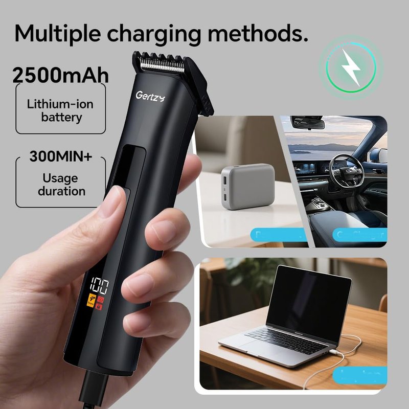 Electric Beard Trimmer for Men Professional Adjustable Length Limit Comb and Hair Trimmer, Men's Beard Mustache Trimming and Body Hair Trimmer, Cordless Digital Display and Rechargeable USB-c Charger
